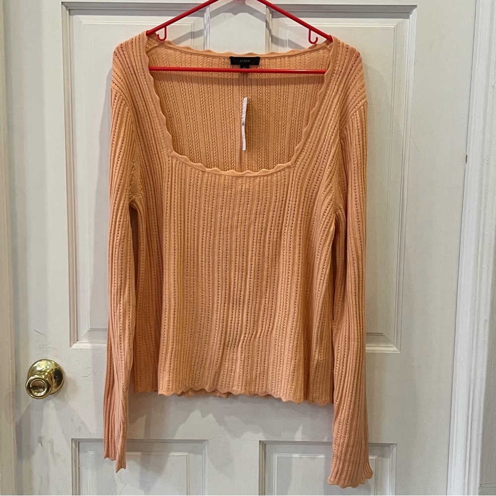 J.Crew Knit Long Sleeve Scalloped Edge Sweater Top XL NWT 100% wool - Picture 1 of 4